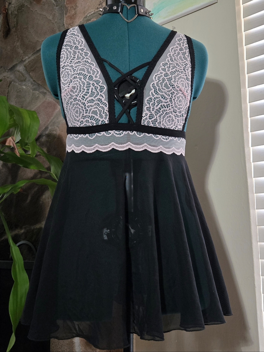 Escanté Sheer Lace Baby Doll Chemise - Pastel Goth x Coquette